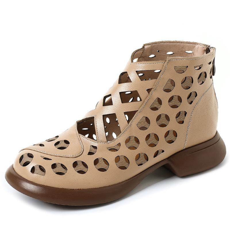 Модные летние сандалии GKTINOO из натуральной кожи, дышащие полые ботильоны, мягкие нескользящие удобные сандалии для женщин большого размера