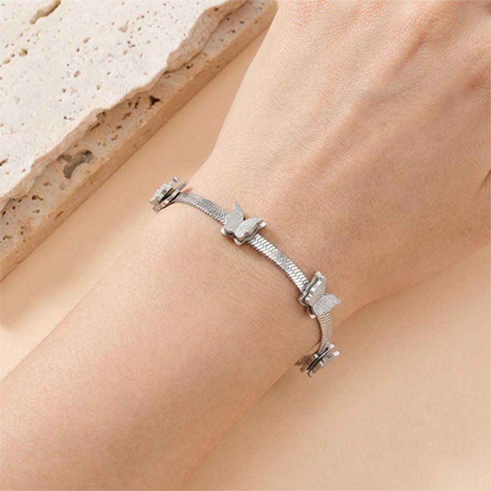 Butterfly Charm Snake Chain Bracelet Stainless Steel Animal Charm Bracelet Daily Wear