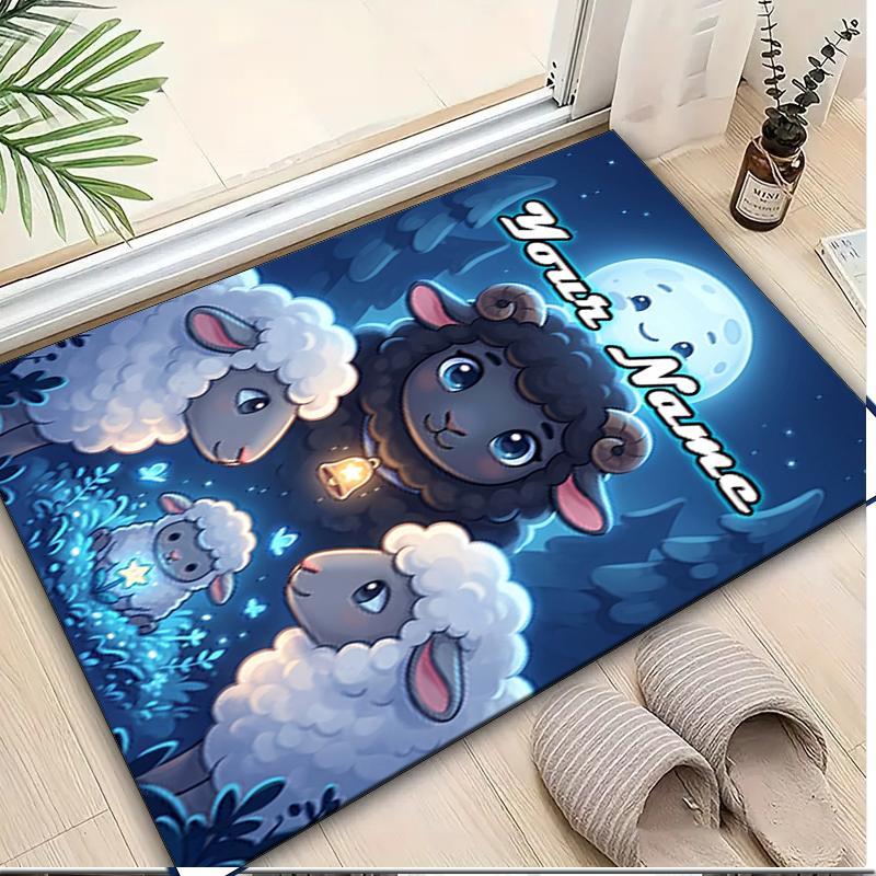 1PC Custom Name Moonlit Sheep Adventure Theme Floor Mat Ideal for Living Room, Game Rooms, Office, Bedroom, Office Floor Mat , Floor Mats for Home