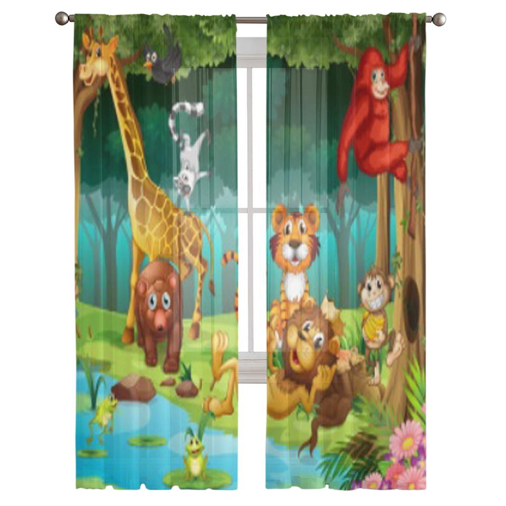 Тюлевые шторы с животными, живущими в лесу, прозрачные занавески для гостиной, вуаль для спальни, декоративные шторы из органзы