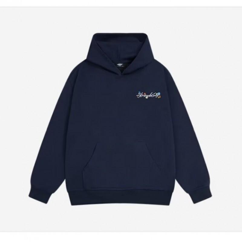 Unisex Oversized Hoodie With Floral Embroidery Retro Streetwear Cotton Blend Sweatshirt