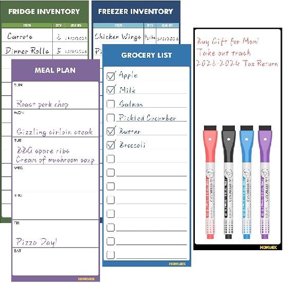 Magnetic White Board for Fridge - Dry Erase Meal Planner for Refrigerator - Weekly Menu Board, Grocery List, Memo Pad, Fridge and Freezer Inventory