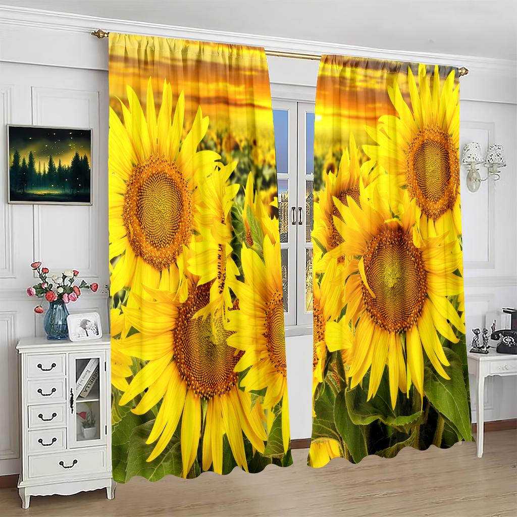 2 Pieces - Sunflower - Printed Curtain - Polyester Material - for Bedroom Living Room Study Anti-privacy Curtain