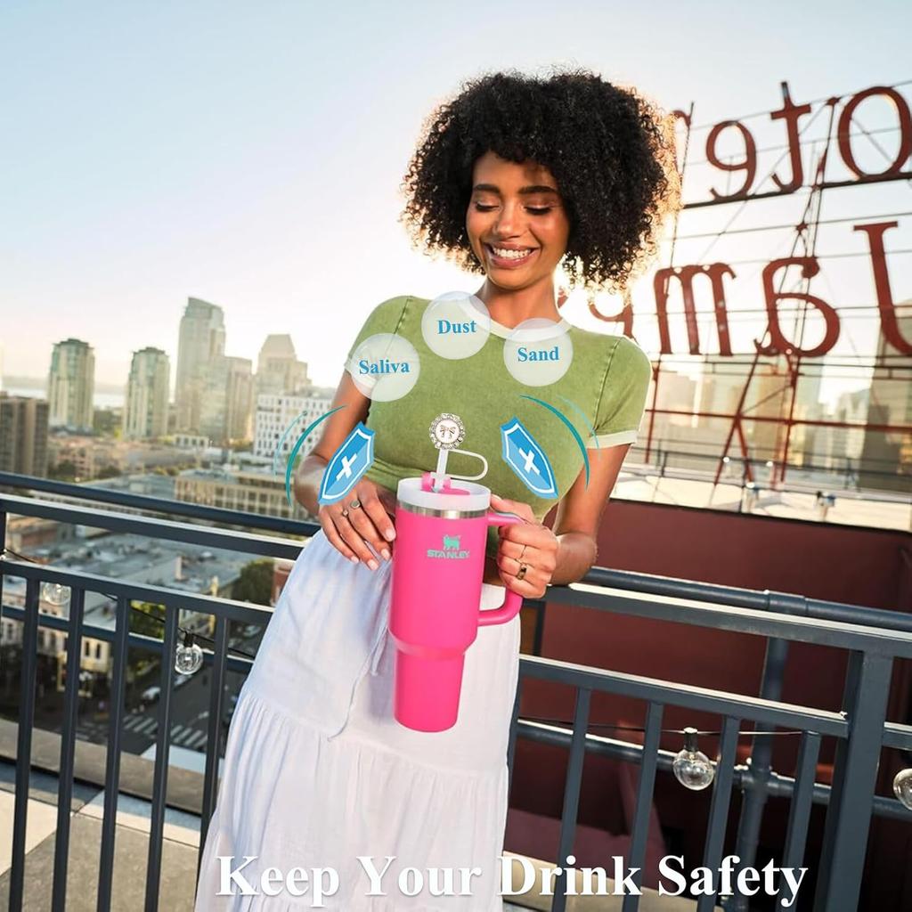 Блестящая насадка на трубочку с бриллиантами для аксессуаров Stanley Cup - Силиконовые насадки на трубочки с серебряными стразами подходят для трубочек диаметром 9-12 мм