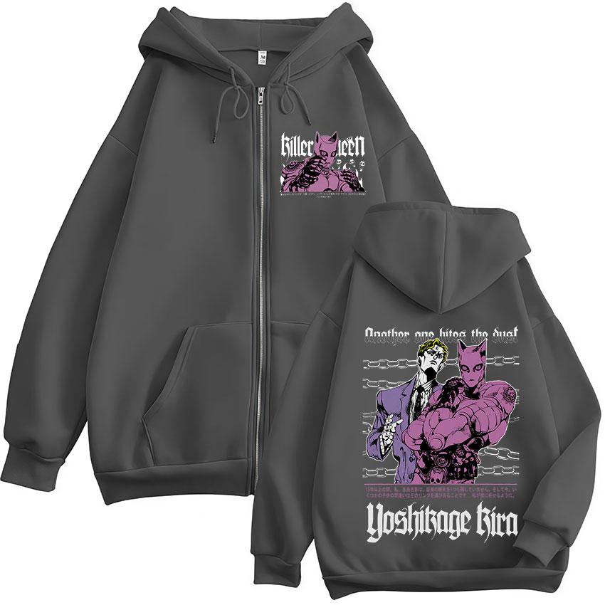 Anime Jojo Bizarre Adventure Kira Yoshikage Killer Queen Zipper Hoodies Men Women Clothing Fashion Zip Up Sweatshirts Jackets