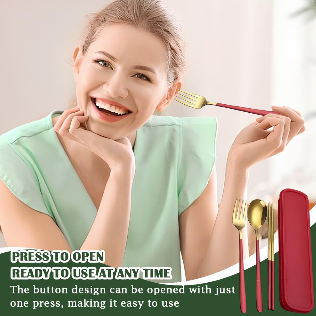 Pull-out 304 Stainless Steel Portable Cutlery Set Student Outdoor Gift Fork Spoon Chopsticks Set