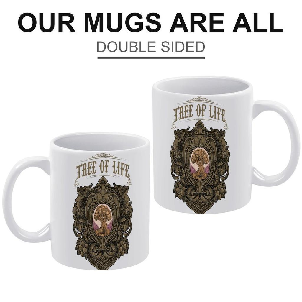 11oz White Ceramic Mug with Dual-Side Printed Surface and Smooth Grip, Perfect for Everyday Coffee Lovers and Tea Drinkers