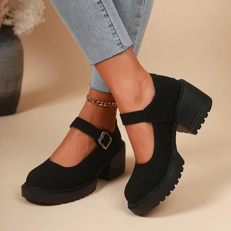 Мода 2025 Женская обувь Ремешок с пряжкой Женские туфли на высоком каблуке Модные неглубокие Офисные и карьерные Горячая распродажа Большой размер Бестселлер Каблуки Женские