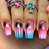 24pcs Blue White Porcelain Design False Nails with Glue Short Square Fake Nails Full Cover Simple Press on Nail Chinese Style