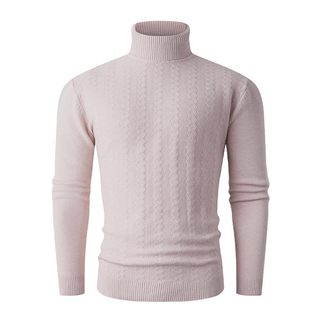 Men's Casual Solid-color High-collar Knitted Sweater, Men's Warm Base Knitted Pullover Sweater