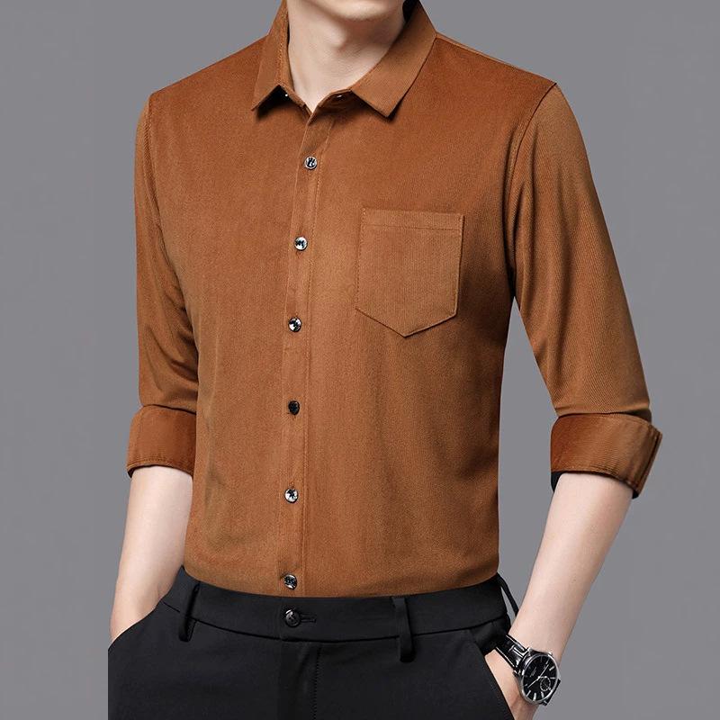 Men S Long Sleeve Loose Fit Solid Color Casual Shirt With Pockets