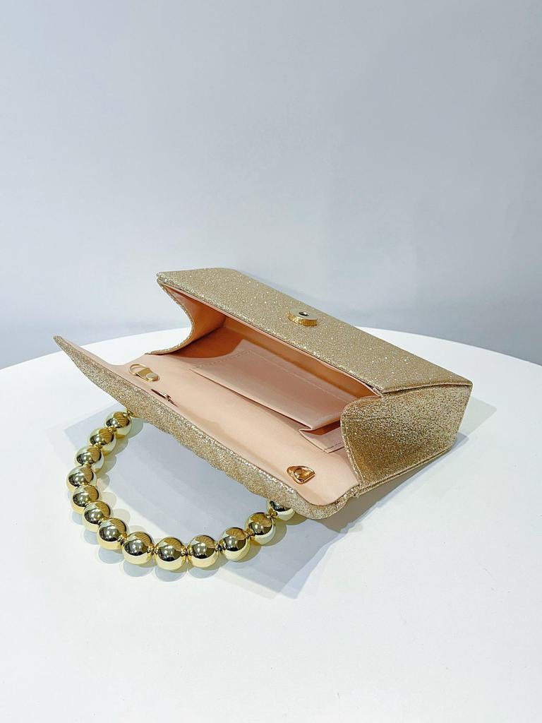 Sparkly Pleated Pearl Strand Clutch - Elegant Evening Bag