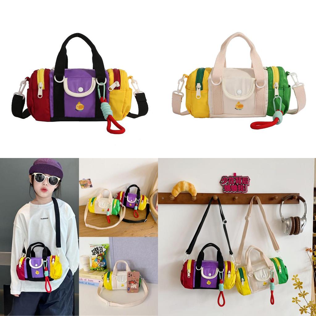 Детская повседневная сумка-цилиндр с подвеской, дизайн Color Blocking, на одно плечо, для детского сада, путешествий