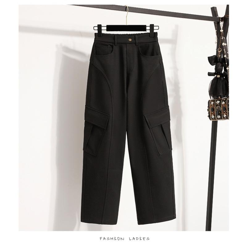 DIMANAF 2025 Осень Зима Женские Брюки Большого Размера Толстый Флис Повседневные Женские Длинные Брюки Оверсайз Свободная Одежда