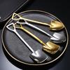 Stainless Steel Iron Shovel Spoon Coffee Ice Cream Spoon Engineering Shovel Retro Cute Square Head Spoon Kitchen Gadget