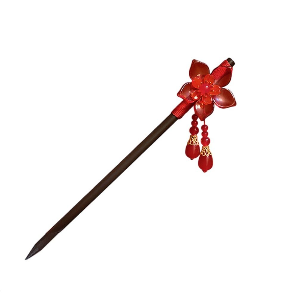 Red Hanfu Hairpin Tassel Wooden Hair Stick Antique   Hanfu Accessories