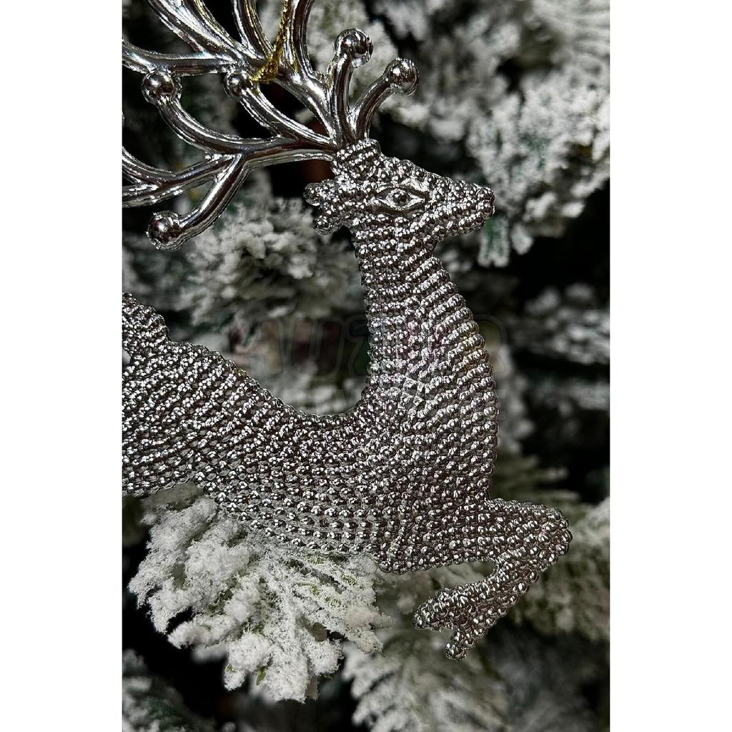 2 Pieces Running Deers Christmas Tree Ornament Silver Gray Colored Deer 11x13 Cm New Year Pine Tree Ornament