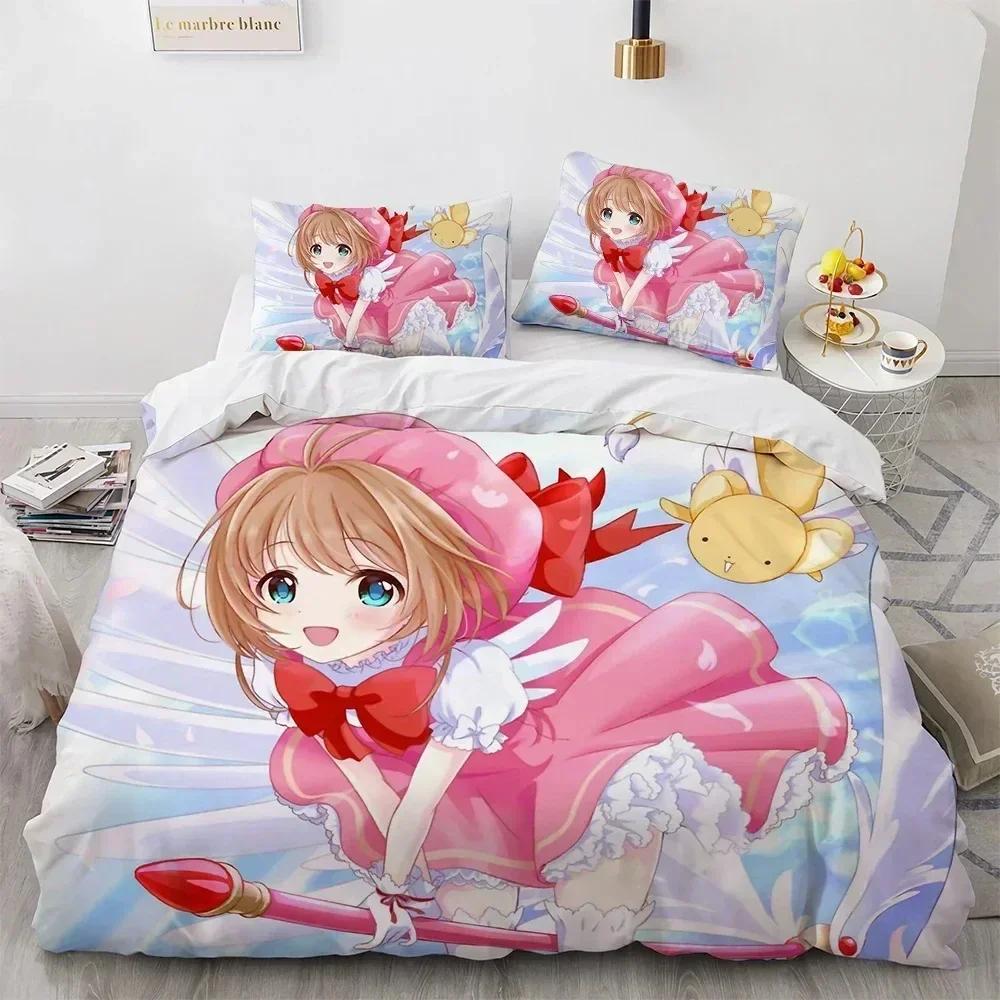 Аниме Cardcaptor Sakura Постельное белье Пододеяльник Простыня Печатный комплект постельного белья Наволочка Кровать Полный Queen King Размер Одеяло Спальня