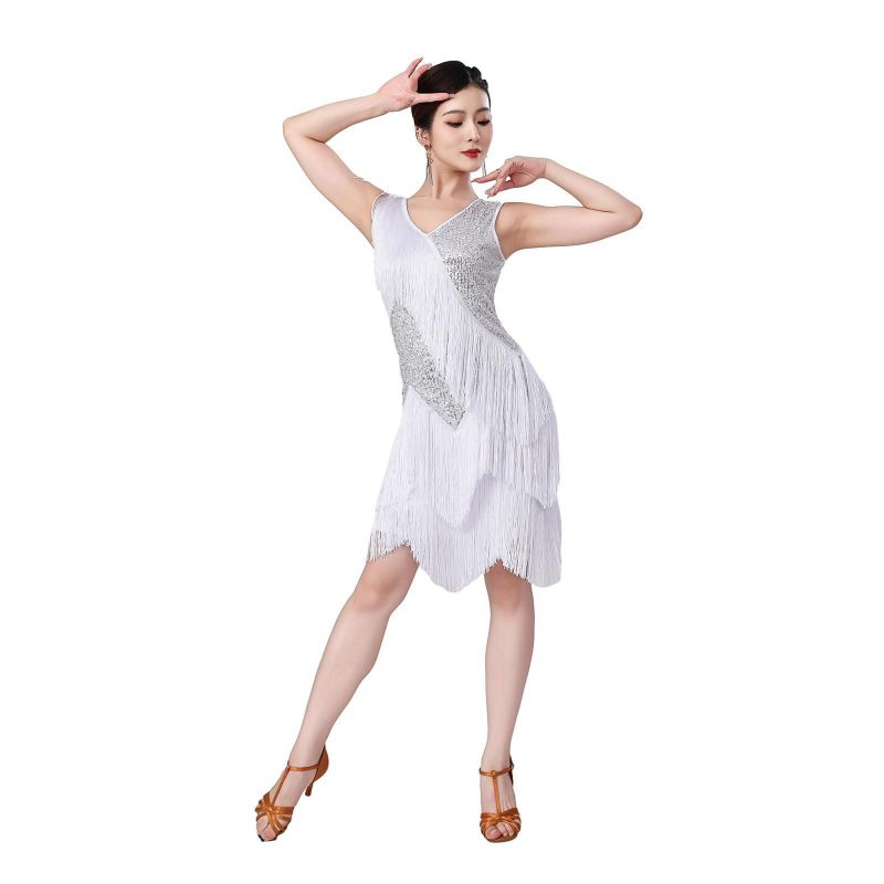 Women's Dance Dresses Sleeveless Sequin Fringe Latin Dance Dress