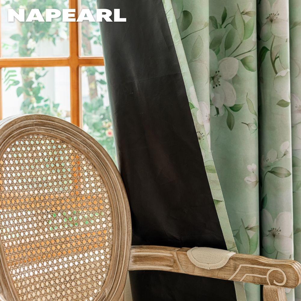 1PC NAPEARL Nordic Countryside Style Green Printed Curtains with Full Blackout Curtains for Bedroom Living Room Balcony Window for Home Decor