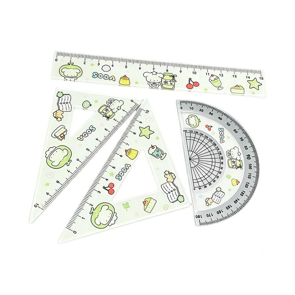 4pcs Math Geometry Tools Ruler Set Melon Dog Straight Ruler Portable Triangle Rulers  School Office