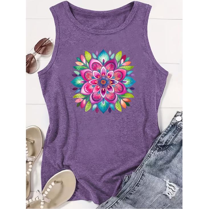 Elegant Vest for Women Bohemian Floral Mandala Print Casual Loose Summer Vest Fashionable and elegant tops for commuting, vacation, and everyday
