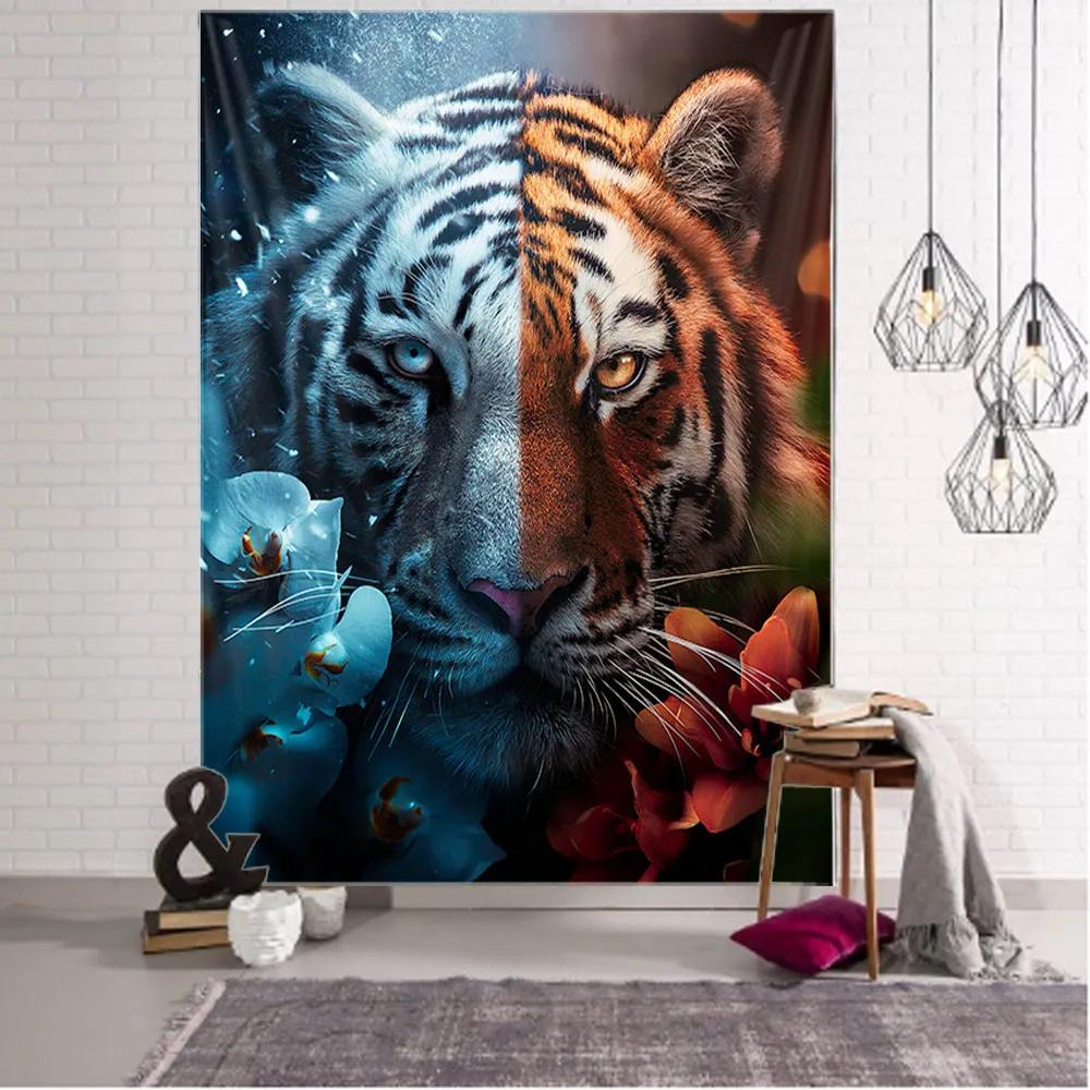 Blanket Curtain Home Bedroom Living Room Decoration Animal Ferocious Tiger Wall Hanging Tapestry Art