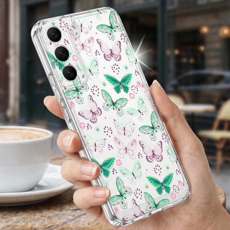 Красочный чехол-бабочка для Samsung S26 Ultra S25 FE S24 S23 S22 Plus S21 A15 A25 A35 A55 A16 A26 A36 A56 A17 A37 A57 5G Прозрачный мягкий чехол из ТПУ