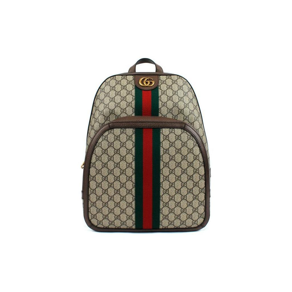 Gucci Ophidia Logo Stripe Web Canvas And Leather Medium Backpack Unisex backpacks Ebony Brown 547967-9U8BT-8994