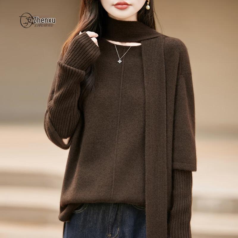 Zhenxu Yak Wool Blend Detachable Sleeve Sweater with Scarf