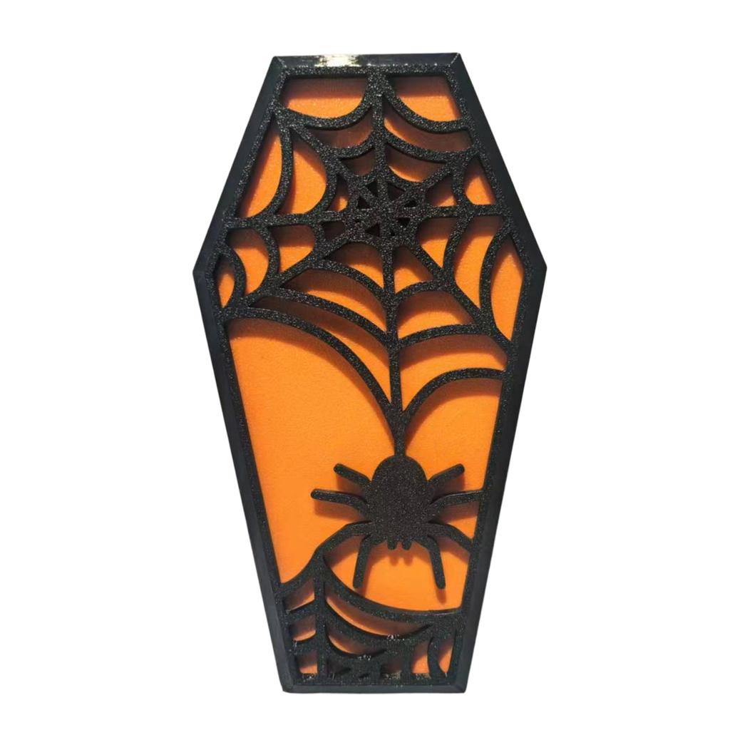 Halloween Coffin Decoration with LED Light Bat and Ghost Design Indoor Outdoor Party Prop Atmosphere Enhancer