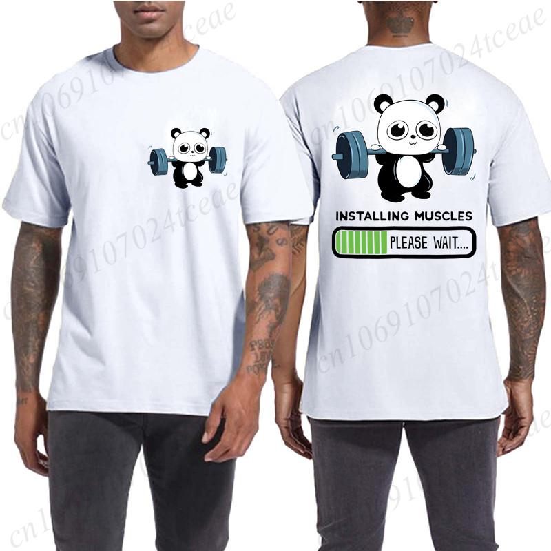 Panda Gym T-Shirt, Cute Panda Installing Muscles Shirt T-Shirt Funny T-Shirt Harajuku Tee Men Brand T-shirt Tshirt Summer Tees