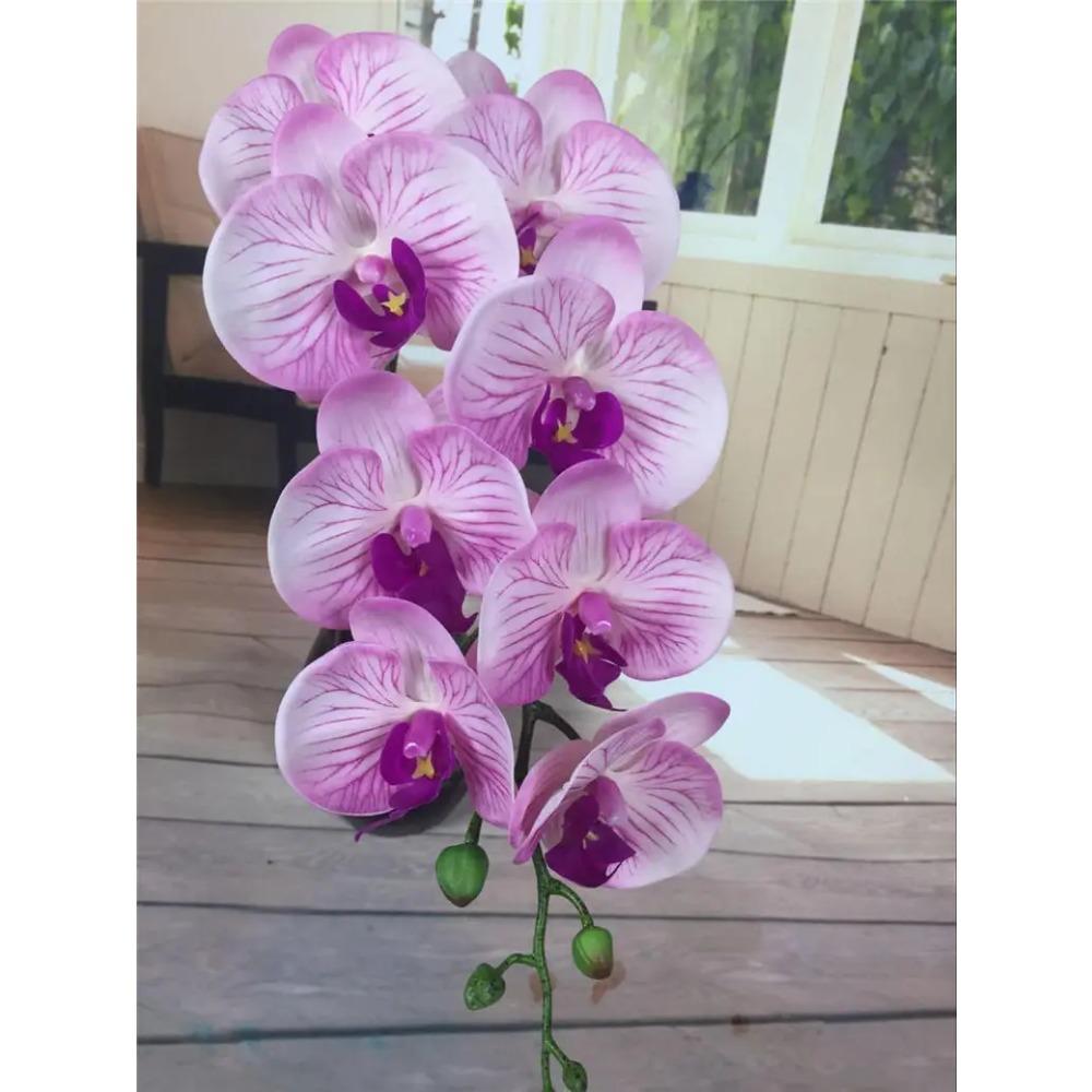 Латексная искусственная орхидея-бабочка с 9 головками 3D-печать Большой размер Искусственный фаленопсис Силикон ПУ На ощупь как настоящий Свадебный домашний декор