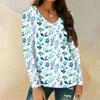 Женская мода повседневная блузка с длинным рукавом и цветочным принтом, V-образным вырезом и карманами