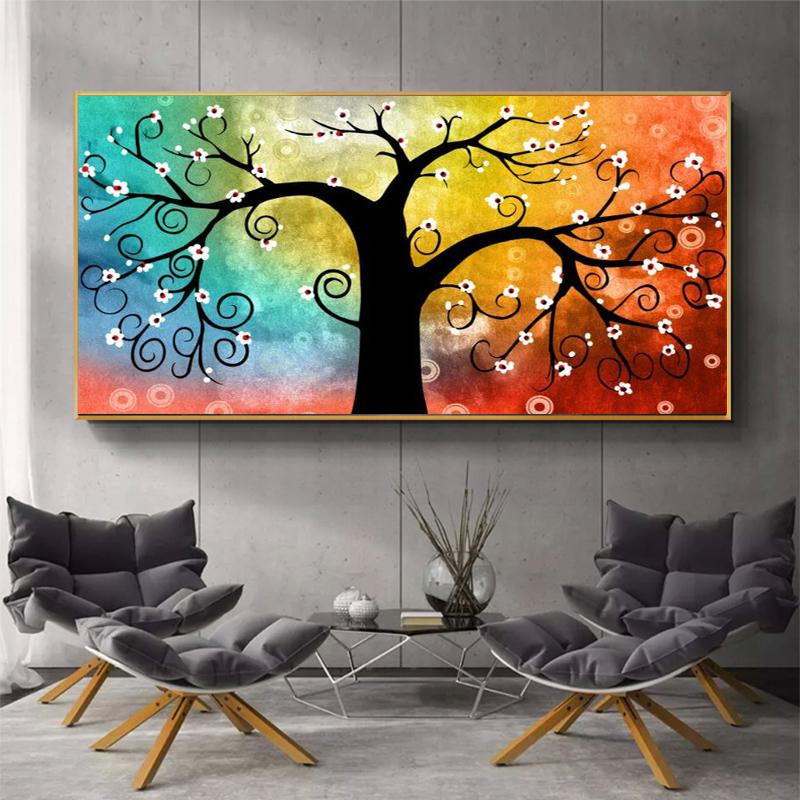 Современные абстрактные постеры и принты, настенная живопись на холсте, абстрактные золотые денежные деревья, картины для декора гостиной, без рамки