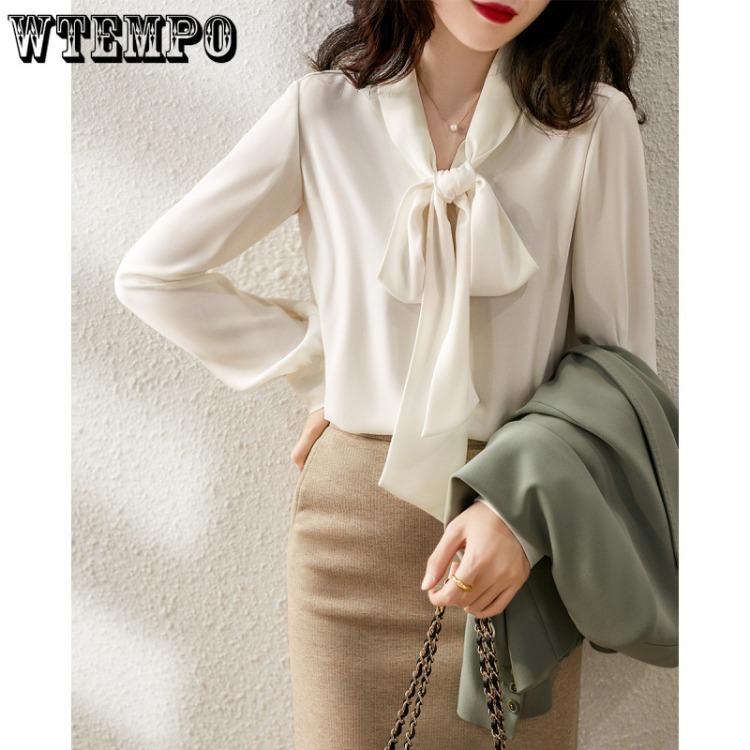 Корейская версия Интеллектуальная лента Элегантный женственный темперамент Осенний топ Однотонная рубашка
