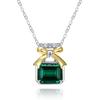 S925 Silver Bow-Shaped Women's Gift Box Emerald Micro-Pav Pendant Necklace Two-Tone Gold Light Luxury Style Versatile