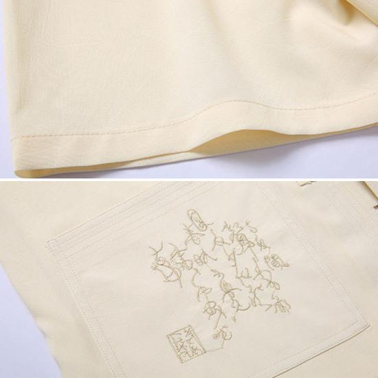 2 шт./компл., повседневный костюм среднего возраста, китайский стиль, узор дракона, воротник-стойка, короткий рукав, однобортный топ, комплект с длинными брюками с эластичной резинкой на талии