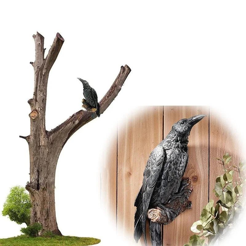 Resin Raven Statue - Realistic Crow Sculpture for Outdoor Halloween Decor, Creative Courtyard or Garden Animal Decoration