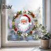 Holiday Glass Decals Christmas Window Clings, Cute Santa Claus Wreath Sticker, Cartoon Clings Static Decal for Office Shop Winter Party Decoration