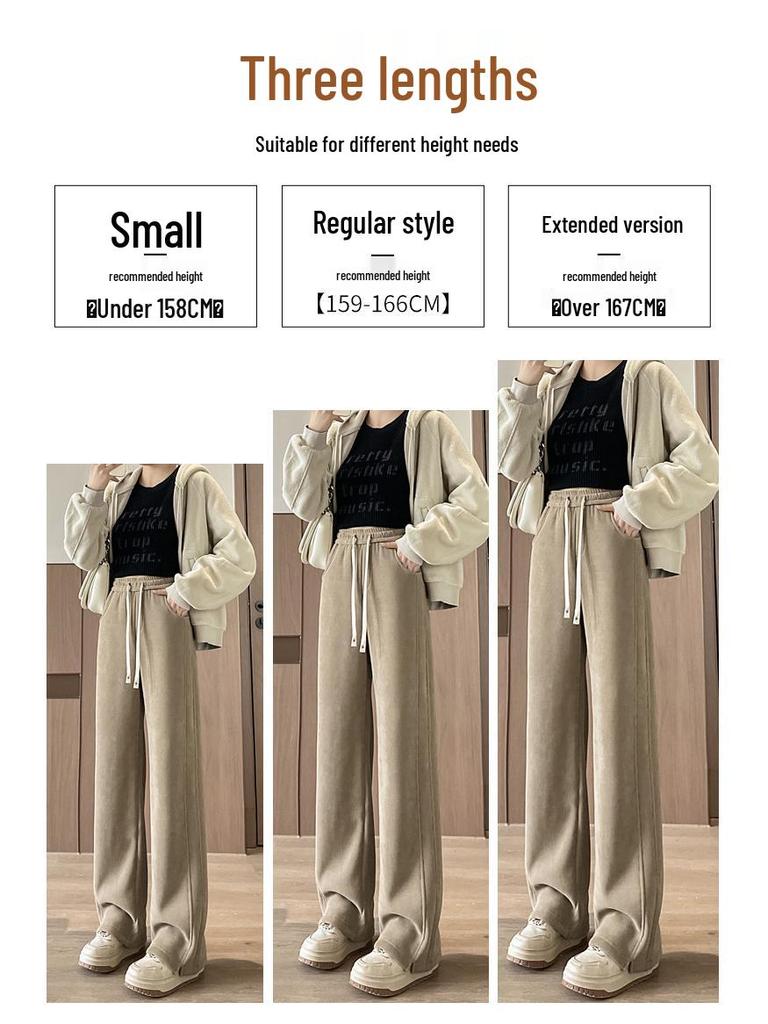 Женские широкие спортивные брюки из овечьей шерсти, осенне-зимние зауженные прямые, высокие плюс бархат, очень длинные, верхняя одежда хлопковые брюки.