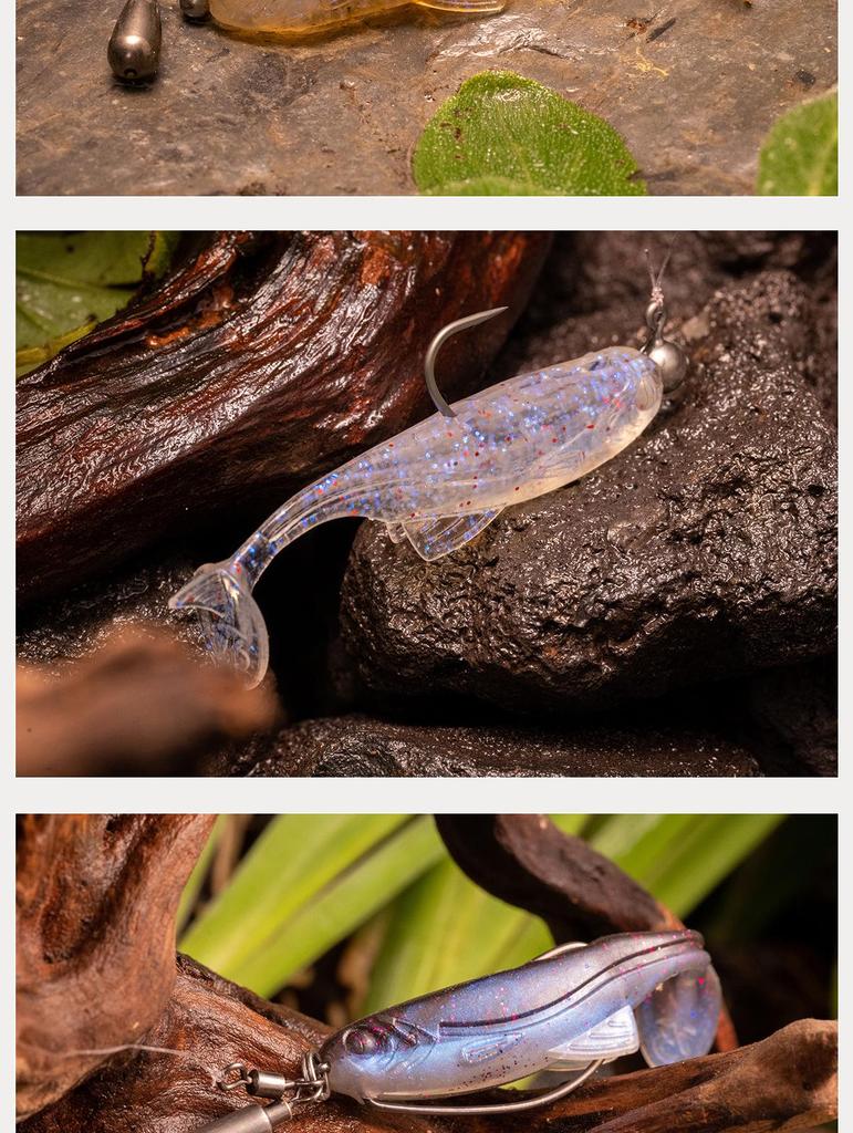 Плавающая мягкая приманка с Т-образным хвостом и крючком свинцовой головкой для оснастки на окуня и мандаринку