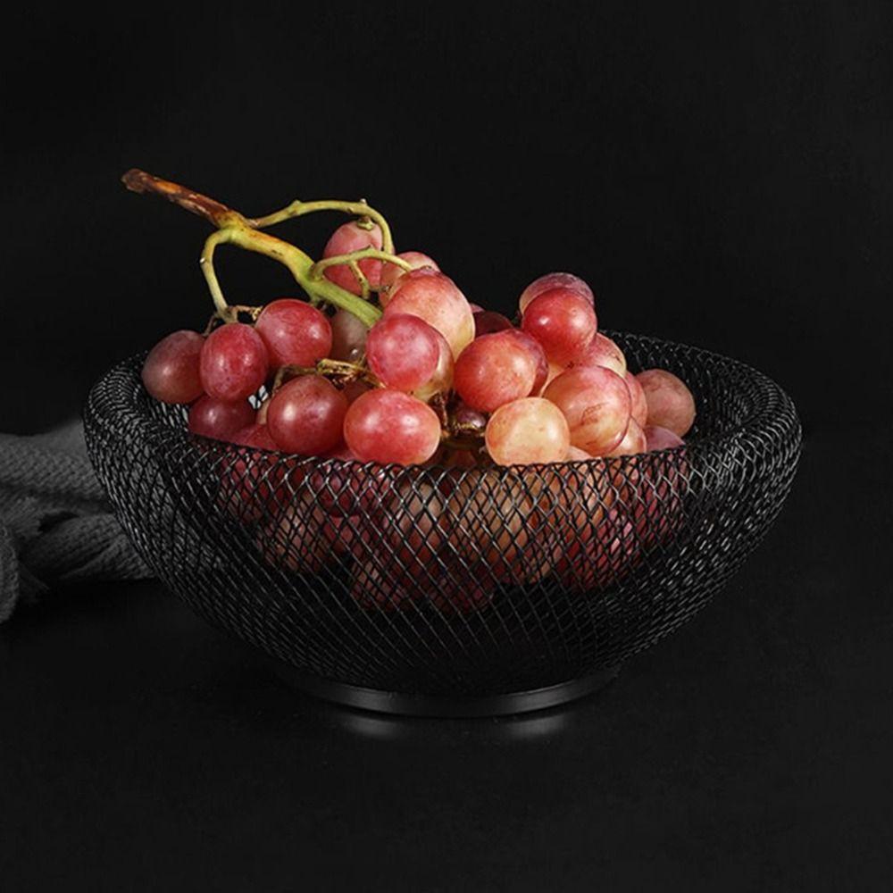 Black/Gold Mesh Fruit Snacks Basket Round Fruit Vegetable Basket Iron Art Fruit Basket Countertop