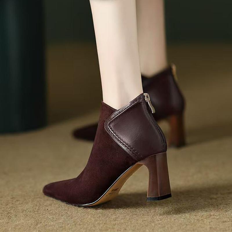Модные женские замшевые ботильоны с острым носком, элегантные туфли на высоком каблуке, женская мода 2025 года, зимнее модное платье, новые туфли-лодочки, ботинки челси, Mujer