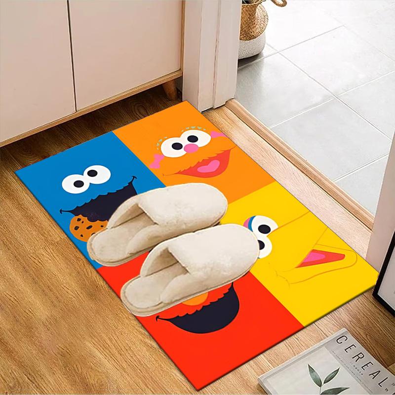 Colorful Sesame Muppets Together Floor Mat for Living Room, Game Rooms, Office, Bedroom, Office Floor Mat Playful Design, Christmas fan gifts