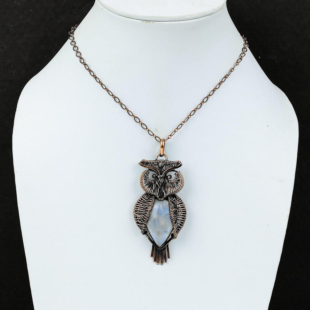 Подвеска Rainbow Moonstone, медная проволочная сова, подвеска, ручная работа, медные украшения, изящная подвеска из драгоценного камня, подарок для мамы, проволочная обмотка, украшения