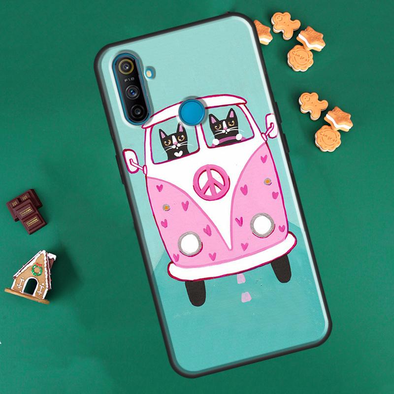 Чехол Hippy Peace Bus Cat для OnePlus 9R 8T Nord2 9 10 Pro для OPPO Realme 9i 8i 8 Pro GT Neo 2 GT Master Cover