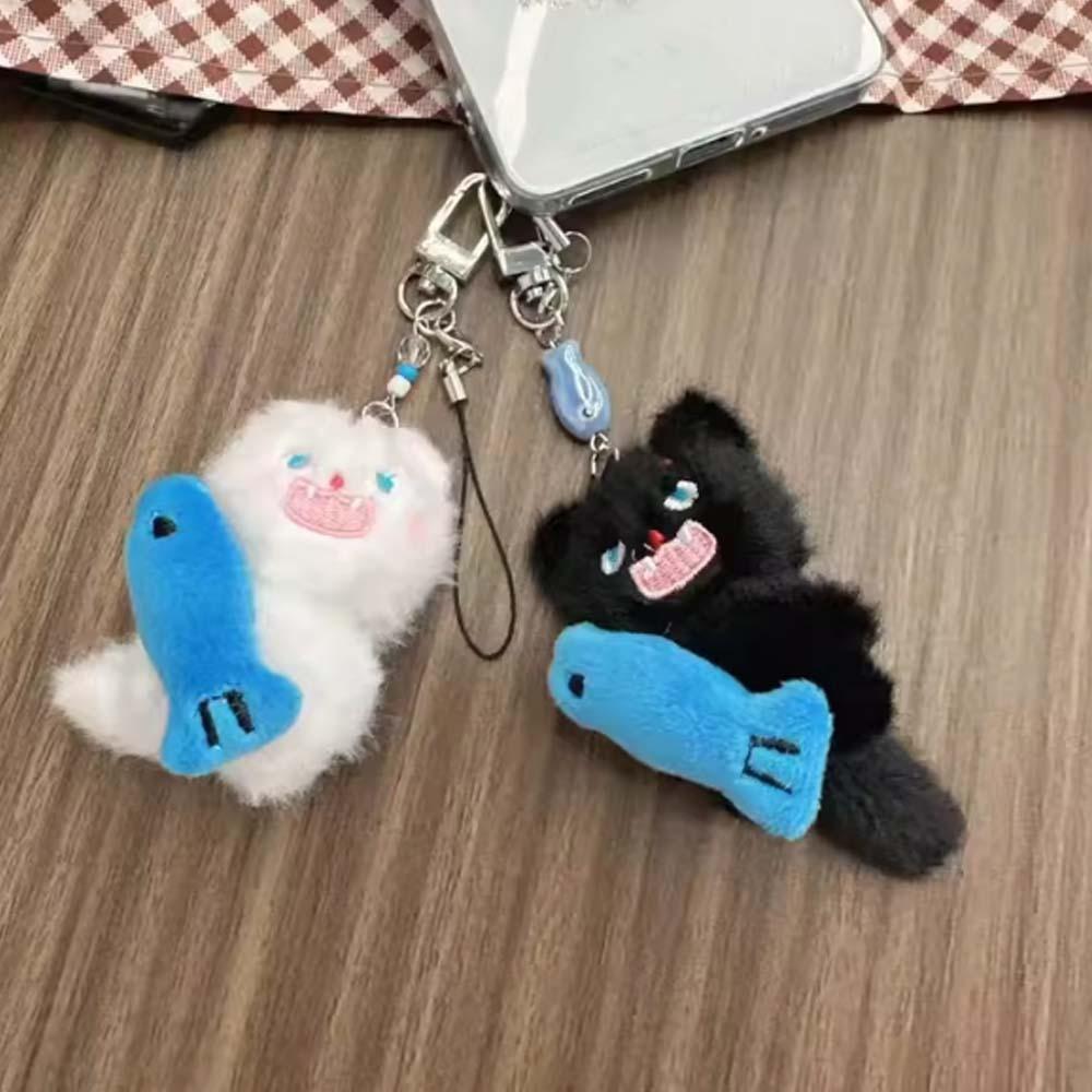 2pcs Mini Angry Cat Keychains Zinc Zinc Alloy Plush Animal Key Ring Portable Couple Pendants Kids