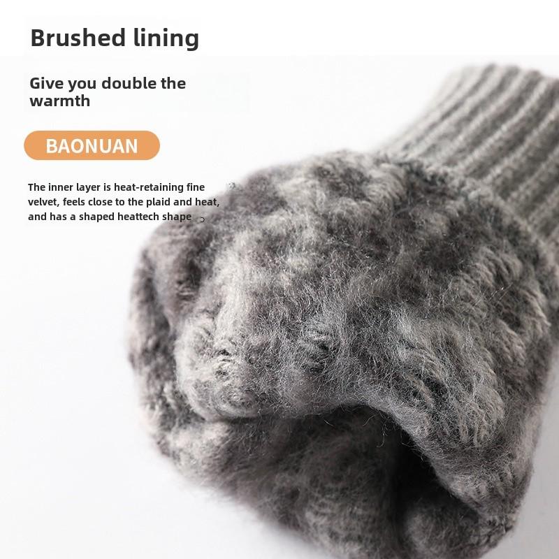 Мужские перчатки для сенсорных экранов из жаккардовой шерсти на осень и зиму — трикотажные, на бархатной подкладке, плотные и теплые, с отдельными пальцами.