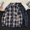 2024 Клетчатая рубашка с длинным рукавом в японском стиле Гонконга Ins Свободная рубашка для мальчиков Летнее модное универсальное повседневное пальто